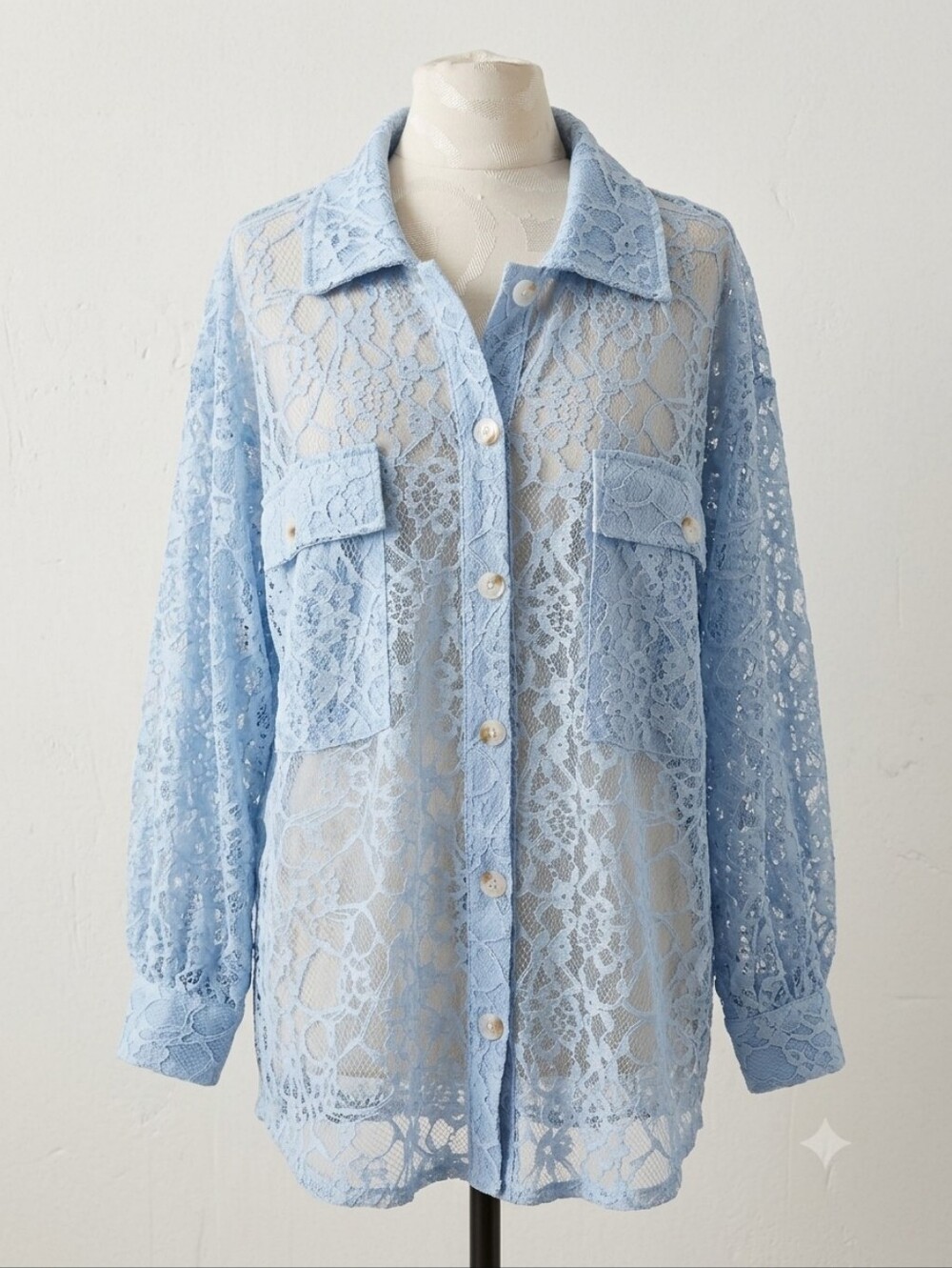 Andree By Unit NWT Light Blue Lace Button-Front Women's Shirt, Size 1X